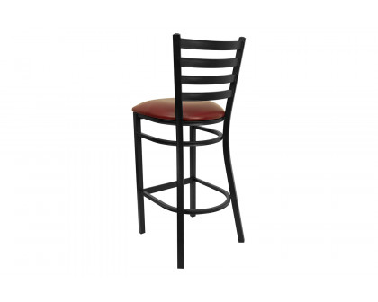 BLNK HERCULES Series Black Metal Ladder Back Restaurant Bar Stool with Vinyl Seat - Burgundy