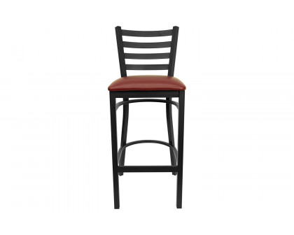 BLNK HERCULES Series Black Metal Ladder Back Restaurant Bar Stool with Vinyl Seat - Burgundy