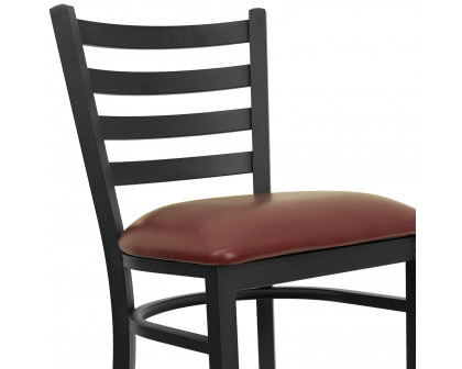 BLNK HERCULES Series Black Metal Ladder Back Restaurant Bar Stool with Vinyl Seat - Burgundy