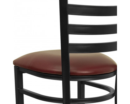 BLNK HERCULES Series Black Metal Ladder Back Restaurant Bar Stool with Vinyl Seat - Burgundy