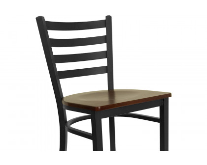 BLNK HERCULES Series Black Metal Ladder Back Restaurant Bar Stool with Wood Seat - Mahogany