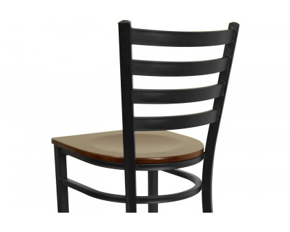 BLNK HERCULES Series Black Metal Ladder Back Restaurant Bar Stool with Wood Seat - Mahogany