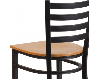 BLNK HERCULES Series Black Metal Ladder Back Restaurant Bar Stool with Wood Seat - Natural