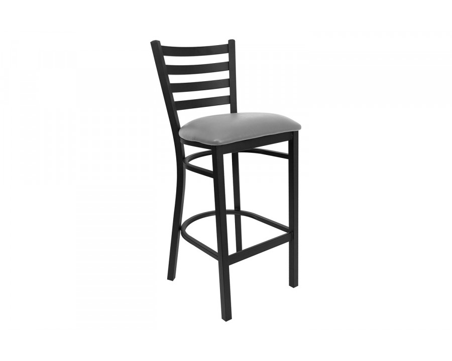 BLNK - HERCULES Series Black Metal Ladder Back Restaurant Bar Stool with Custom Upholstered Seat