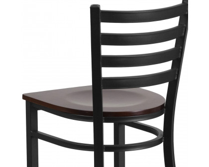 BLNK HERCULES Series Black Metal Ladder Back Restaurant Bar Stool with Wood Seat - Walnut