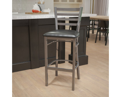 BLNK HERCULES Series Clear Coated Metal Ladder Back Restaurant Bar Stool with Vinyl Seat