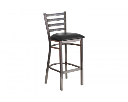 BLNK HERCULES Series Clear Coated Metal Ladder Back Restaurant Bar Stool with Vinyl Seat - Black