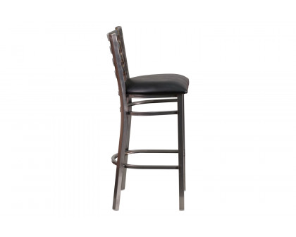 BLNK HERCULES Series Clear Coated Metal Ladder Back Restaurant Bar Stool with Vinyl Seat - Black