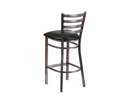 BLNK HERCULES Series Clear Coated Metal Ladder Back Restaurant Bar Stool with Vinyl Seat - Black