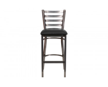 BLNK HERCULES Series Clear Coated Metal Ladder Back Restaurant Bar Stool with Vinyl Seat - Black