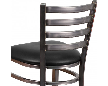 BLNK HERCULES Series Clear Coated Metal Ladder Back Restaurant Bar Stool with Vinyl Seat - Black