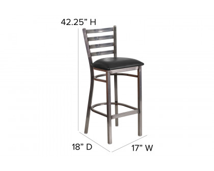 BLNK HERCULES Series Clear Coated Metal Ladder Back Restaurant Bar Stool with Vinyl Seat - Black