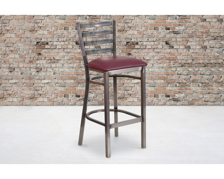 BLNK HERCULES Series Clear Coated Metal Ladder Back Restaurant Bar Stool with Vinyl Seat