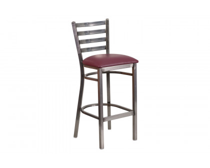 BLNK HERCULES Series Clear Coated Metal Ladder Back Restaurant Bar Stool with Vinyl Seat