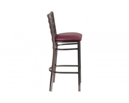 BLNK HERCULES Series Clear Coated Metal Ladder Back Restaurant Bar Stool with Vinyl Seat - Burgundy