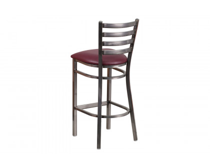 BLNK HERCULES Series Clear Coated Metal Ladder Back Restaurant Bar Stool with Vinyl Seat - Burgundy