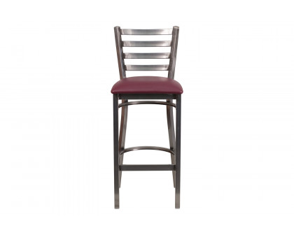 BLNK HERCULES Series Clear Coated Metal Ladder Back Restaurant Bar Stool with Vinyl Seat - Burgundy