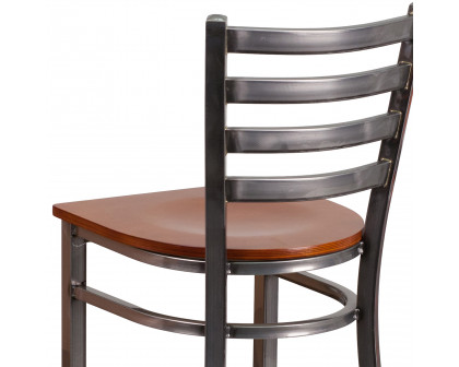 BLNK HERCULES Series Clear Coated Metal Ladder Back Restaurant Bar Stool with Wood Seat - Cherry