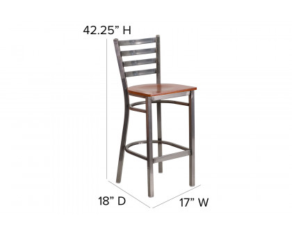 BLNK HERCULES Series Clear Coated Metal Ladder Back Restaurant Bar Stool with Wood Seat - Cherry