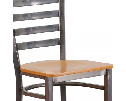 BLNK HERCULES Series Clear Coated Metal Ladder Back Restaurant Bar Stool with Wood Seat - Natural