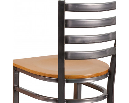 BLNK HERCULES Series Clear Coated Metal Ladder Back Restaurant Bar Stool with Wood Seat - Natural