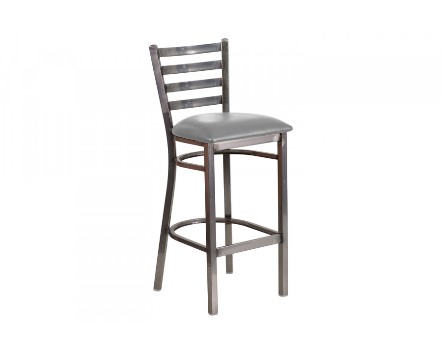 BLNK - HERCULES Series Clear Coated Metal Ladder Back Restaurant Bar Stool with Custom Upholstered Seat