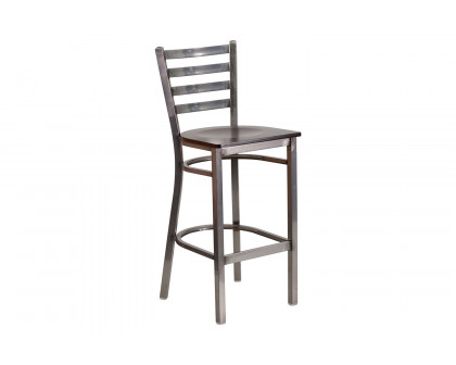 BLNK HERCULES Series Clear Coated Metal Ladder Back Restaurant Bar Stool with Wood Seat