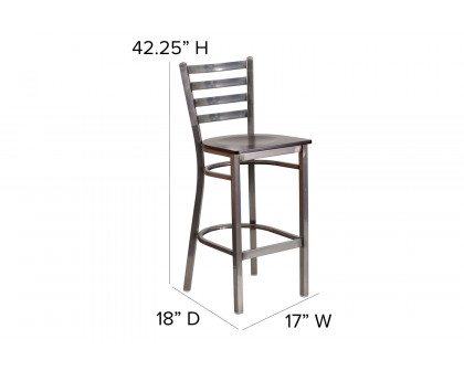 BLNK HERCULES Series Clear Coated Metal Ladder Back Restaurant Bar Stool with Wood Seat - Walnut