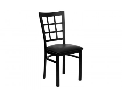 BLNK HERCULES Series Black Metal Window Back Restaurant Chair with Vinyl Seat