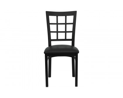 BLNK HERCULES Series Black Metal Window Back Restaurant Chair with Vinyl Seat - Black