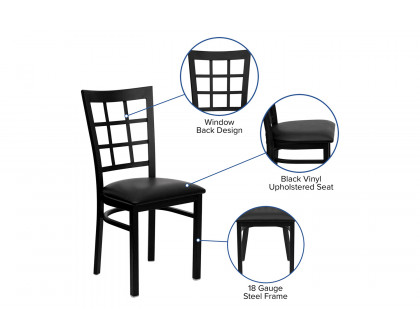 BLNK HERCULES Series Black Metal Window Back Restaurant Chair with Vinyl Seat - Black