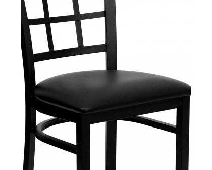 BLNK HERCULES Series Black Metal Window Back Restaurant Chair with Vinyl Seat - Black