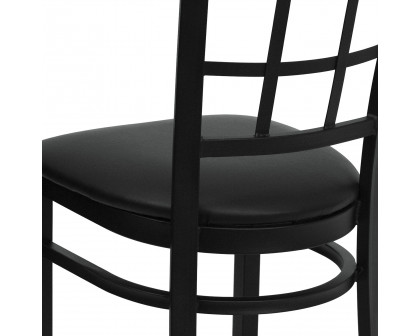 BLNK HERCULES Series Black Metal Window Back Restaurant Chair with Vinyl Seat - Black