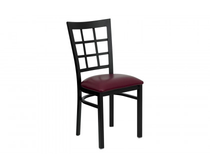 BLNK HERCULES Series Black Metal Window Back Restaurant Chair with Vinyl Seat - Burgundy