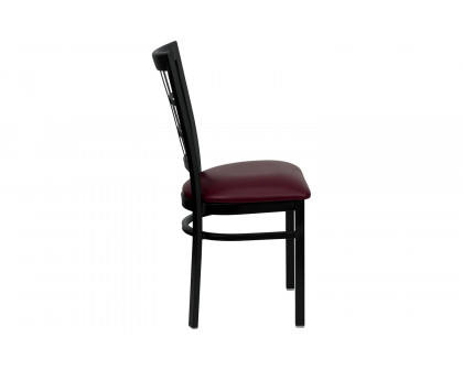 BLNK HERCULES Series Black Metal Window Back Restaurant Chair with Vinyl Seat - Burgundy