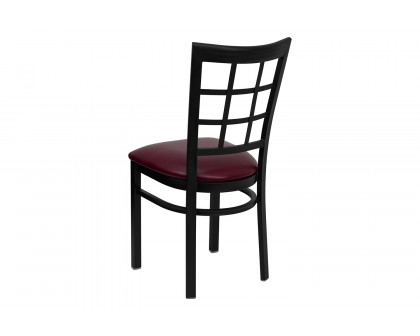 BLNK HERCULES Series Black Metal Window Back Restaurant Chair with Vinyl Seat - Burgundy