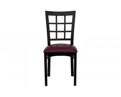 BLNK HERCULES Series Black Metal Window Back Restaurant Chair with Vinyl Seat - Burgundy