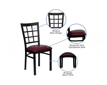 BLNK HERCULES Series Black Metal Window Back Restaurant Chair with Vinyl Seat - Burgundy