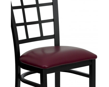 BLNK HERCULES Series Black Metal Window Back Restaurant Chair with Vinyl Seat - Burgundy