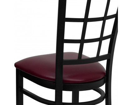 BLNK HERCULES Series Black Metal Window Back Restaurant Chair with Vinyl Seat - Burgundy