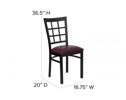 BLNK HERCULES Series Black Metal Window Back Restaurant Chair with Vinyl Seat - Burgundy