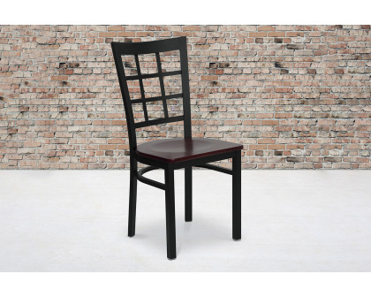 BLNK HERCULES Series Black Metal Window Back Restaurant Chair with Wood Seat