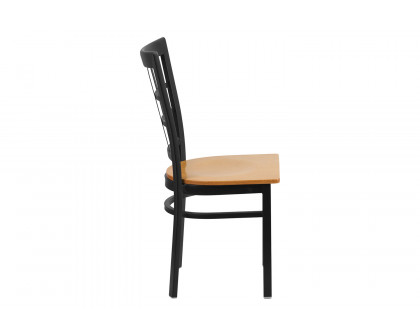 BLNK HERCULES Series Black Metal Window Back Restaurant Chair with Wood Seat - Natural