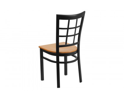 BLNK HERCULES Series Black Metal Window Back Restaurant Chair with Wood Seat - Natural