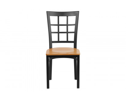 BLNK HERCULES Series Black Metal Window Back Restaurant Chair with Wood Seat - Natural