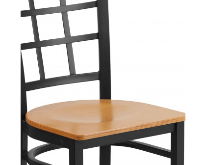 BLNK HERCULES Series Black Metal Window Back Restaurant Chair with Wood Seat - Natural