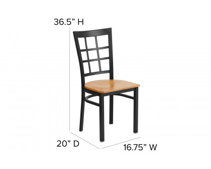 BLNK HERCULES Series Black Metal Window Back Restaurant Chair with Wood Seat - Natural