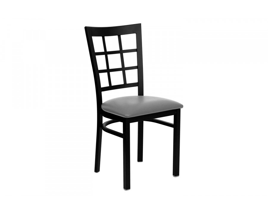 BLNK - HERCULES Series Black Metal Window Back Restaurant Chair with Custom Upholstered Seat