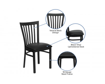 BLNK HERCULES Series Black Metal School House Back Restaurant Chair with Vinyl Seat - Black