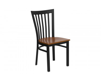 BLNK HERCULES Series Black Metal School House Back Restaurant Chair with Wood Seat - Cherry